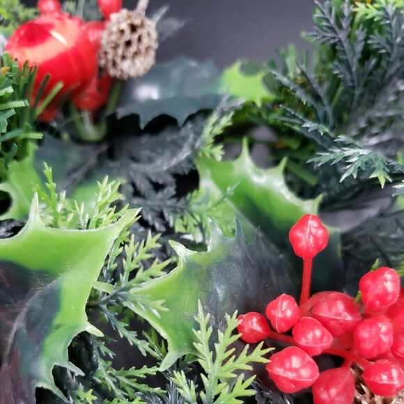 Vintage Christmas Candle Ring Holly Berry PAIR Plastic Centerpiece for 3" Pillar - Picture 11 of 16